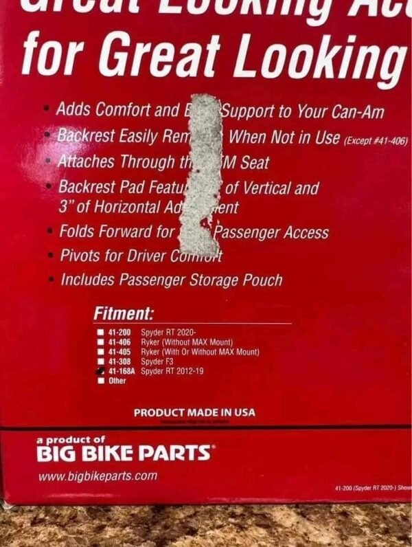 Driver Backrest For CanAm Spyder